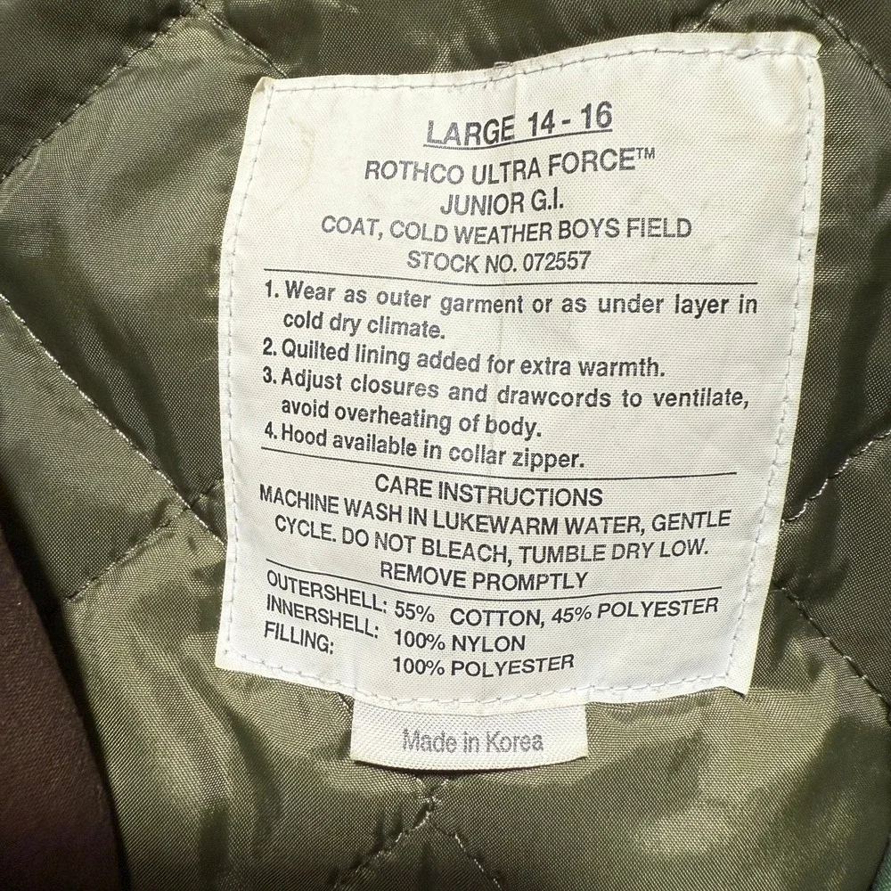 VTG‎ Military Jacket Boys Large 14-16 Field Cold Weather Coat Camo Lined Army